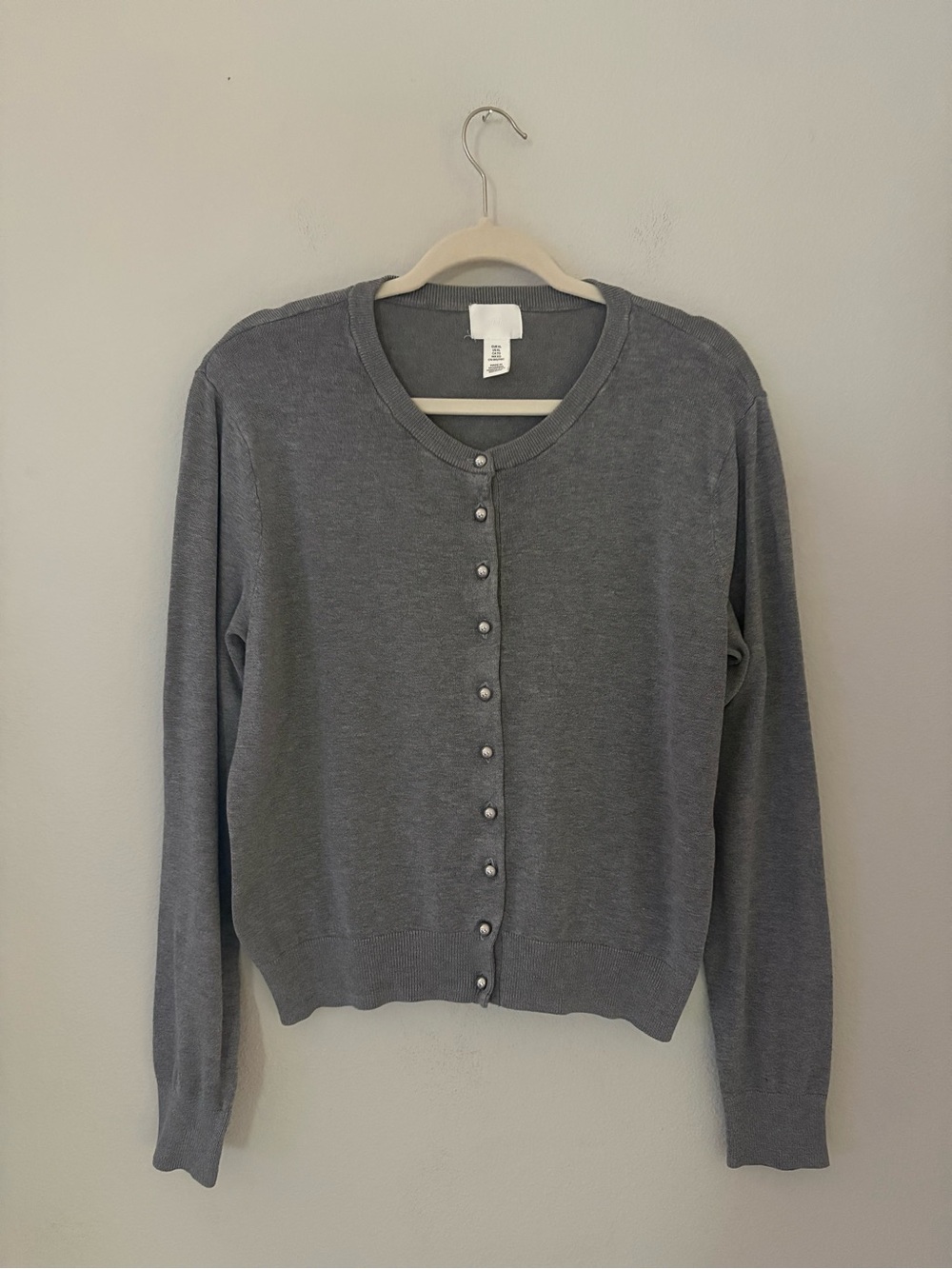 H&M Classic Gray Fine-Knit Crewneck Cardigan Sweater - Size XL